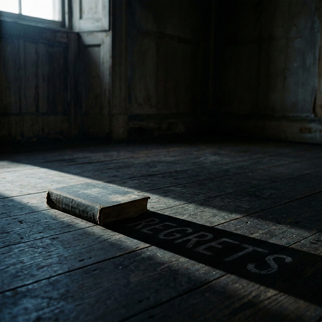 Another Country by James Baldwin; a book I regret reading. Seen here, ab Old closed book casting a long shadow on wooden floor symbolic of regrets that follow us silently all our lives